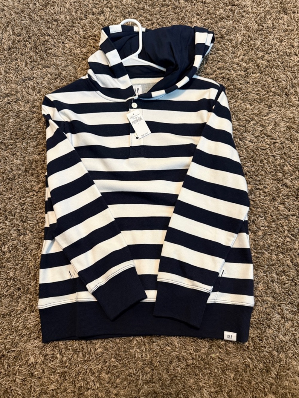 GAP boy’s Navy and White Striped Hoodie Sweater